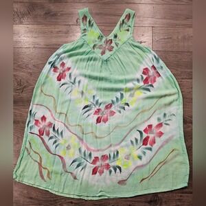 OSFM‎ Floral Embroidered Dress V Neck Sleeveless Green Casual Summer Pool Beach